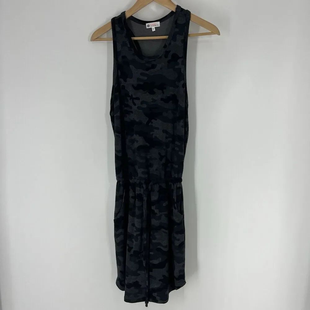 Sundry Evereve Weekender Dress Size 0 Womens Black Camo Racerback Tank Pockets